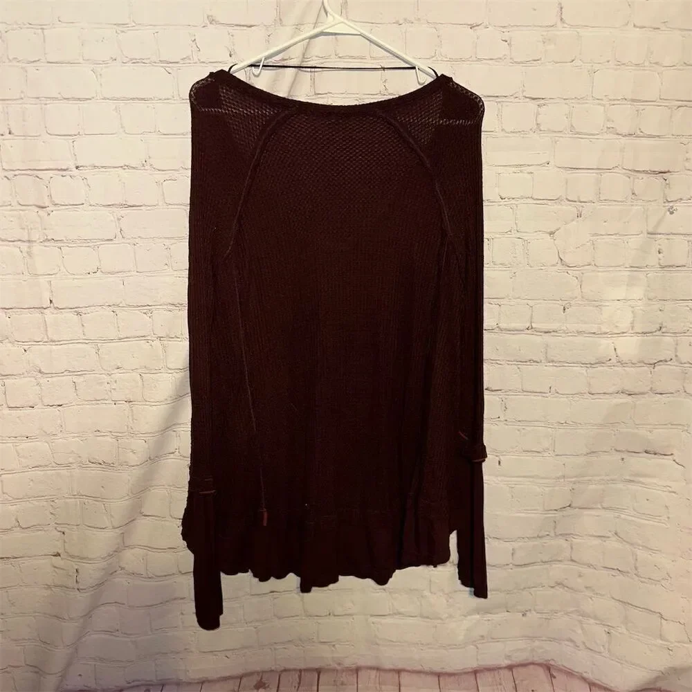 Free People We The Free Women's Thermal V-Neck Blouse Size S Oversized Bin H